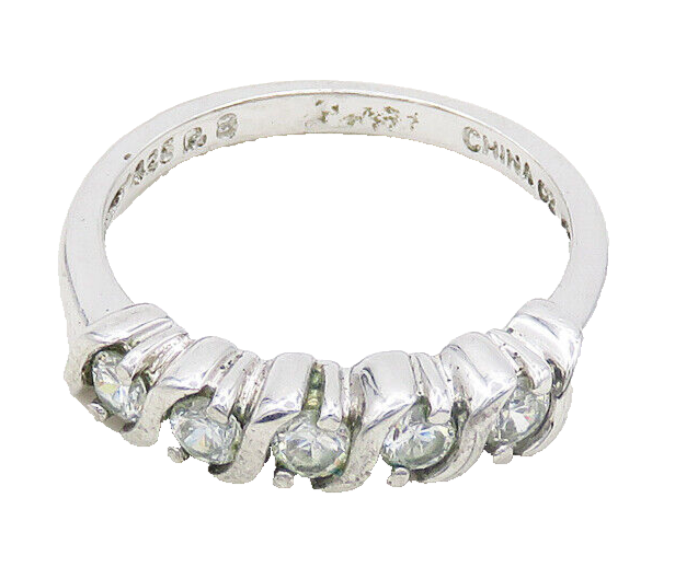 ROSS SIMON 925 Silver  White Topaz Shiny Smooth Swirl Band Ring Sz 8  RG19194