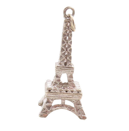 925 Sterling Silver Vintage Pendant Solid Cutout CZ Inlay Eiffel Tower  PT23705