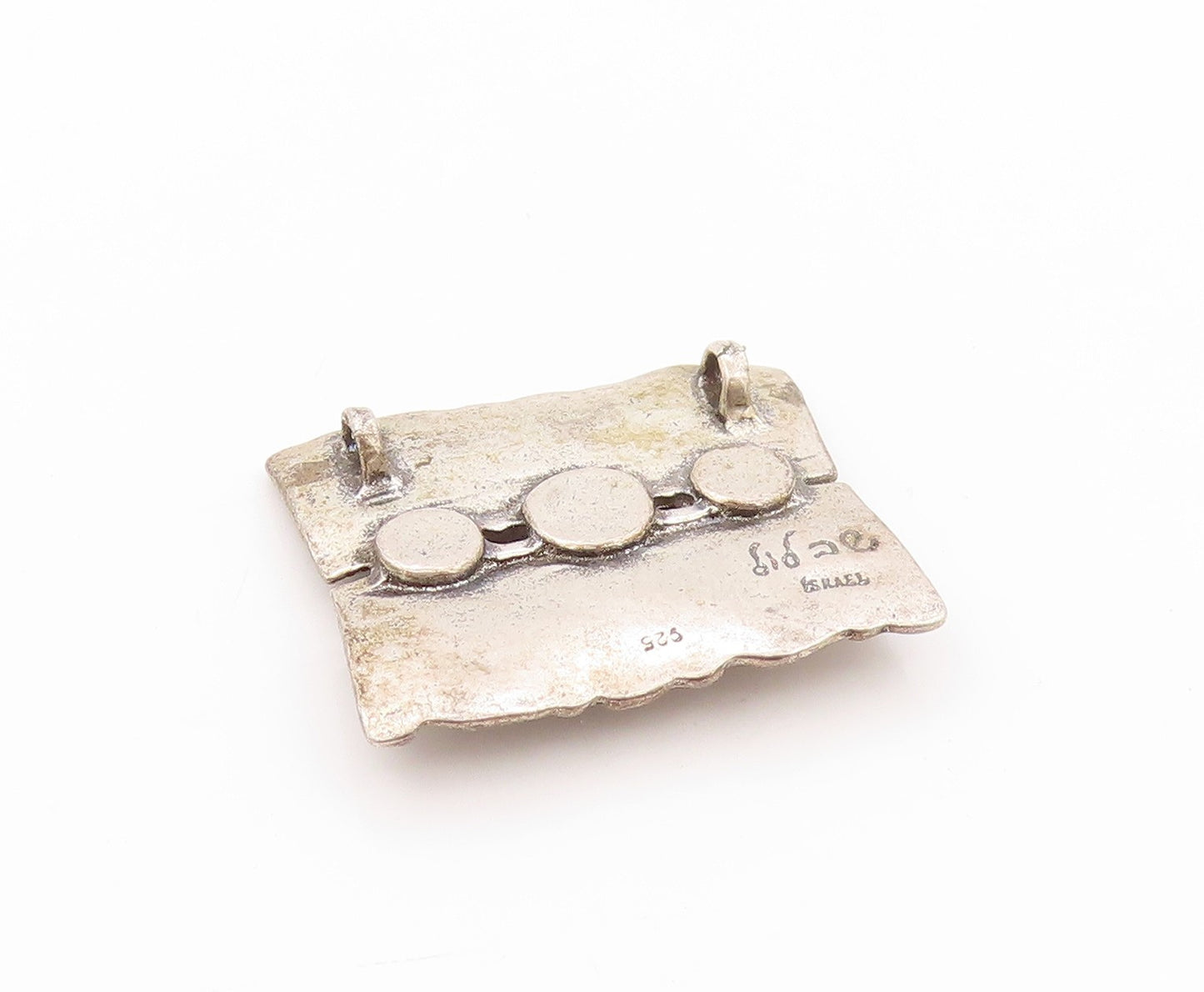 925 Sterling Silver Vintage Pendant SHABLOOL Gemstone Inlay Swirly Cut   PT24090