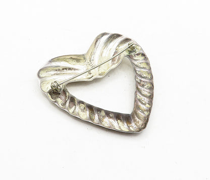 MEXICO 925 Sterling Silver  Vintage Open Fluted Love Heart Brooch Pin  BP1468