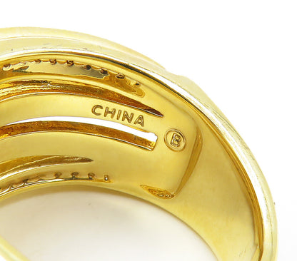 925 Sterling Silver  Genuine Diamonds Gold Plated Split Band Ring Sz 7 RG15536