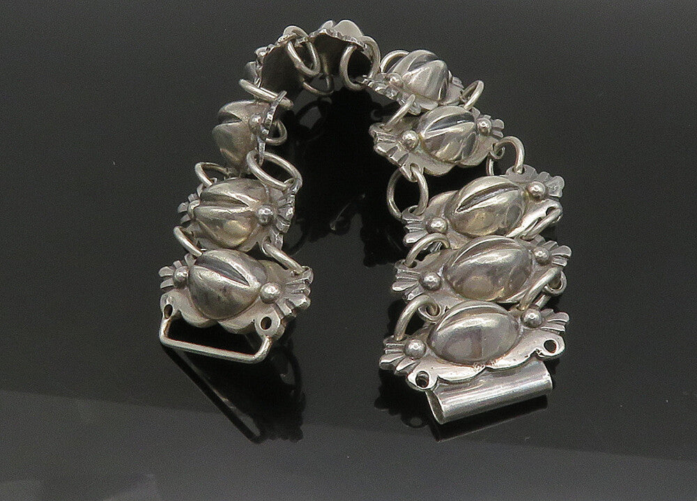 900 Silver Vintage Antique Solid Heavy Dome Link Chain Bracelet  BT8887