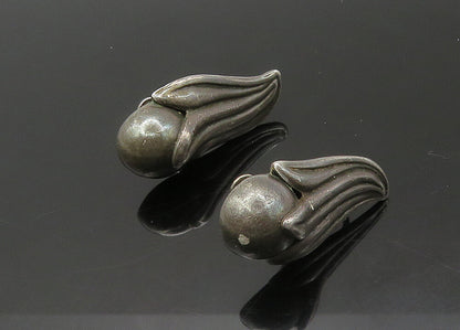 MEXICO 925 Silver  Vintage Oxidized Floral Non Pierce Dangle Earrings  EG10863