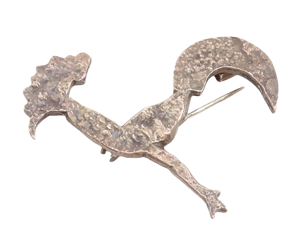 925 Sterling Silver Vintage Brooch Pin Dark Tone Cutout Roderunner Bird  BP11442