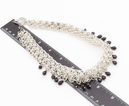 925 Sterling Silver Vintage Necklace Designer Heavy Cutout Dangling Stone NE4480