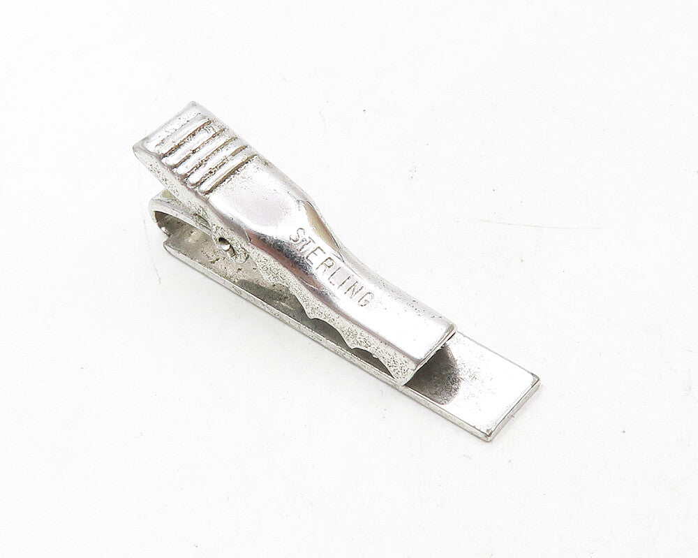 925 Sterling Silver  Vintage Petite Shiny Swirl Etched Design Tie Clip  TR1690