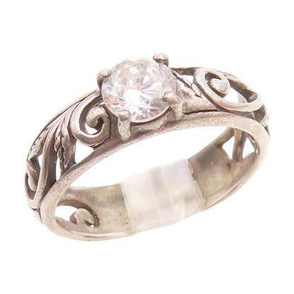 925 Sterling Silver Vintage Cubic Zirconia Swirl Vine Band Ring  Sz 8  RG20038