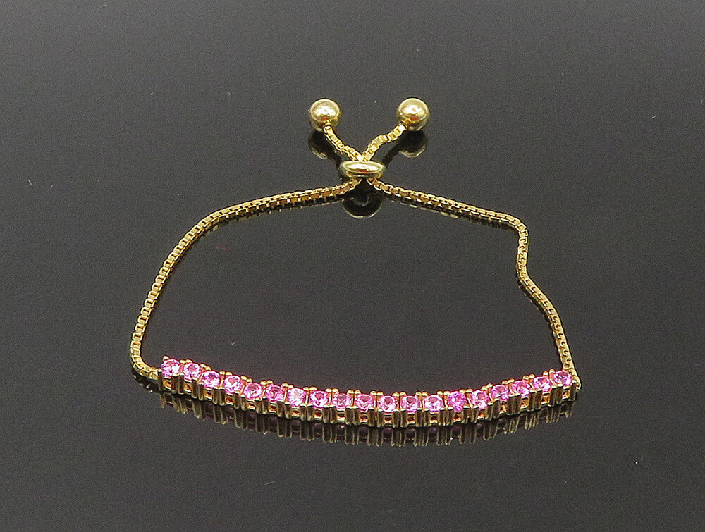 Gold Over 925 Silver  Cubic Zirconia Adjustable Child Box Chain Bracelet BT1107