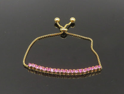 Gold Over 925 Silver  Cubic Zirconia Adjustable Child Box Chain Bracelet BT1107