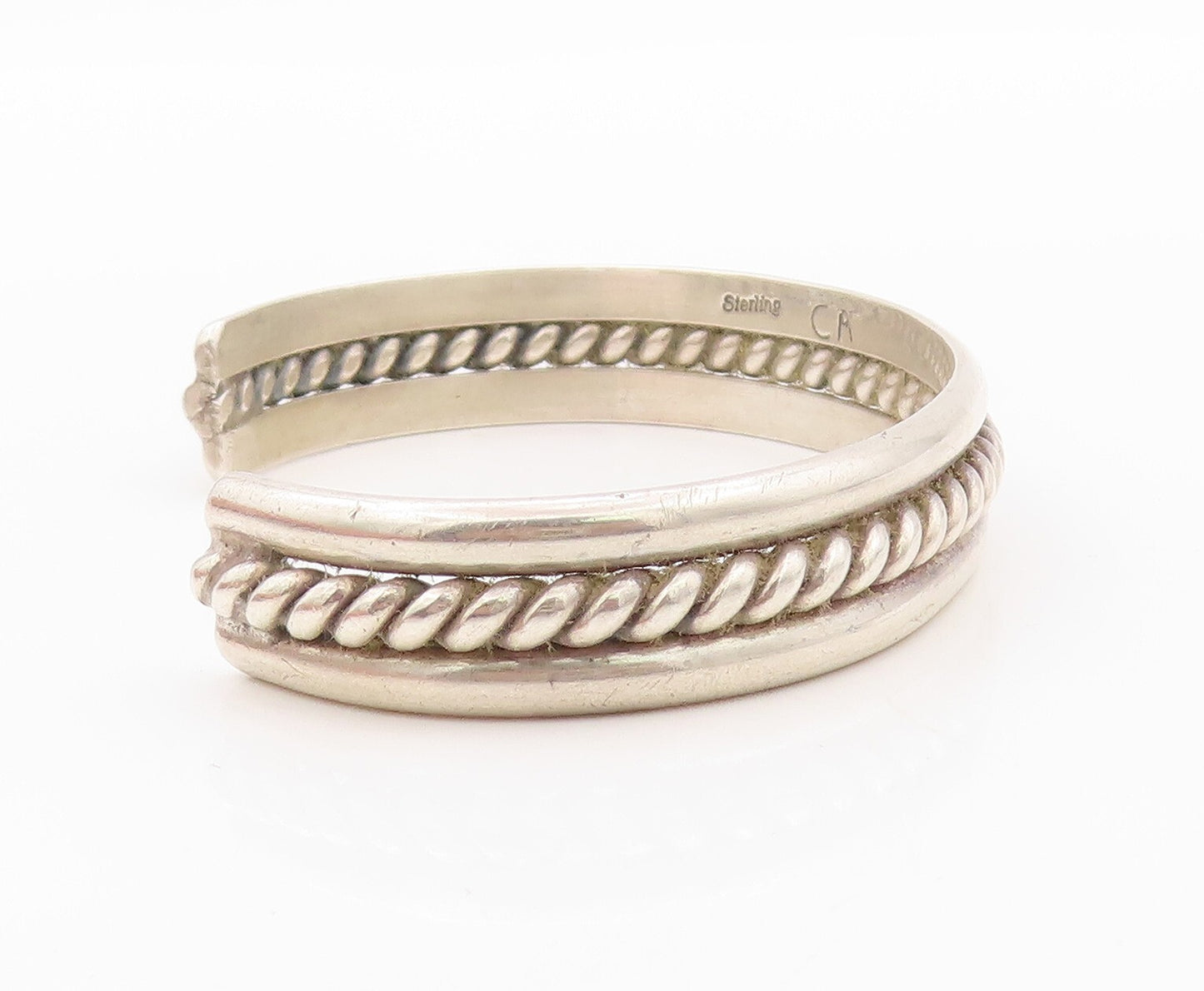 925 Sterling Silver Vintage Bracelet NAVAJO Twisted Rope Carved Cuff  BT10818