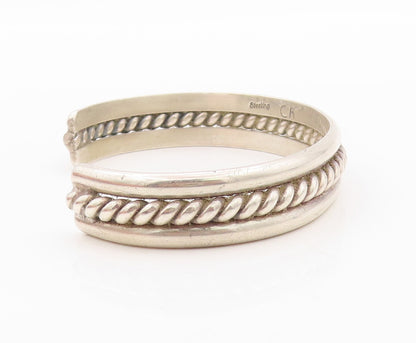 925 Sterling Silver Vintage Bracelet NAVAJO Twisted Rope Carved Cuff  BT10818