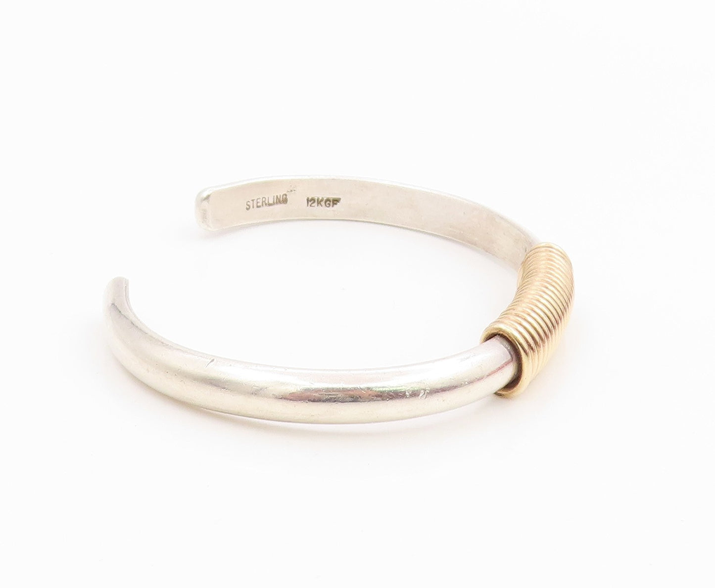 12K Gold & 925 Sterling Silver Vintage Bracelet Classic Wire Wrap Cuff  BT11940