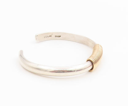 12K Gold & 925 Sterling Silver Vintage Bracelet Classic Wire Wrap Cuff  BT11940