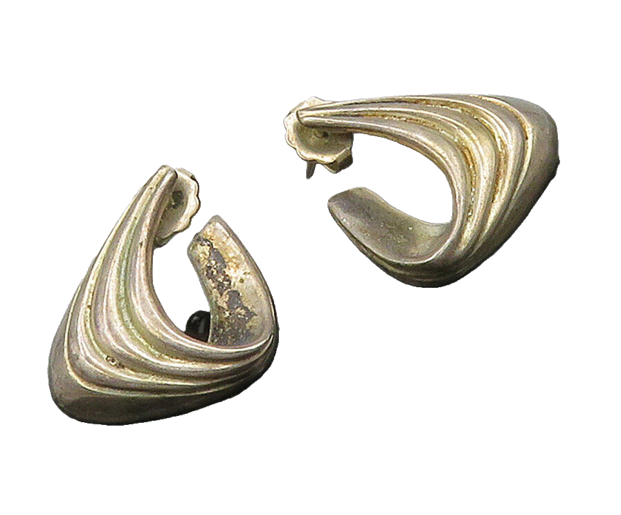 925 Sterling Silver  Vintage Dark Tone Folded Design Drop Earrings  EG8246
