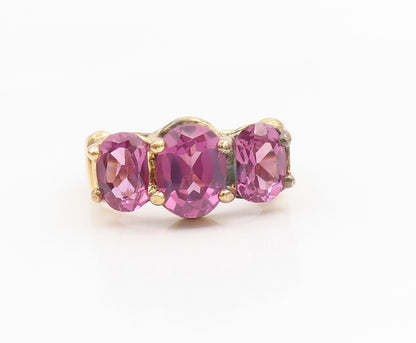 925 Sterling Silver Vintage Ring Gold Plated Elegant Amethyst Band Sz 7 RG35386
