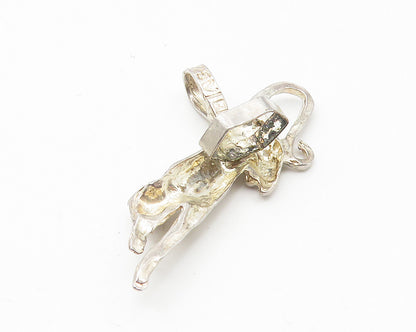 925 Sterling Silver  Vintage Shiny Etched Jaguar Animal Motif Pendant  PT8547