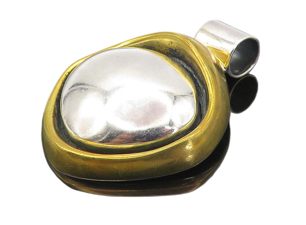 925 Sterling Silver  Vintage Shiny Two Tone Hollow Slide Pendant  PT6245