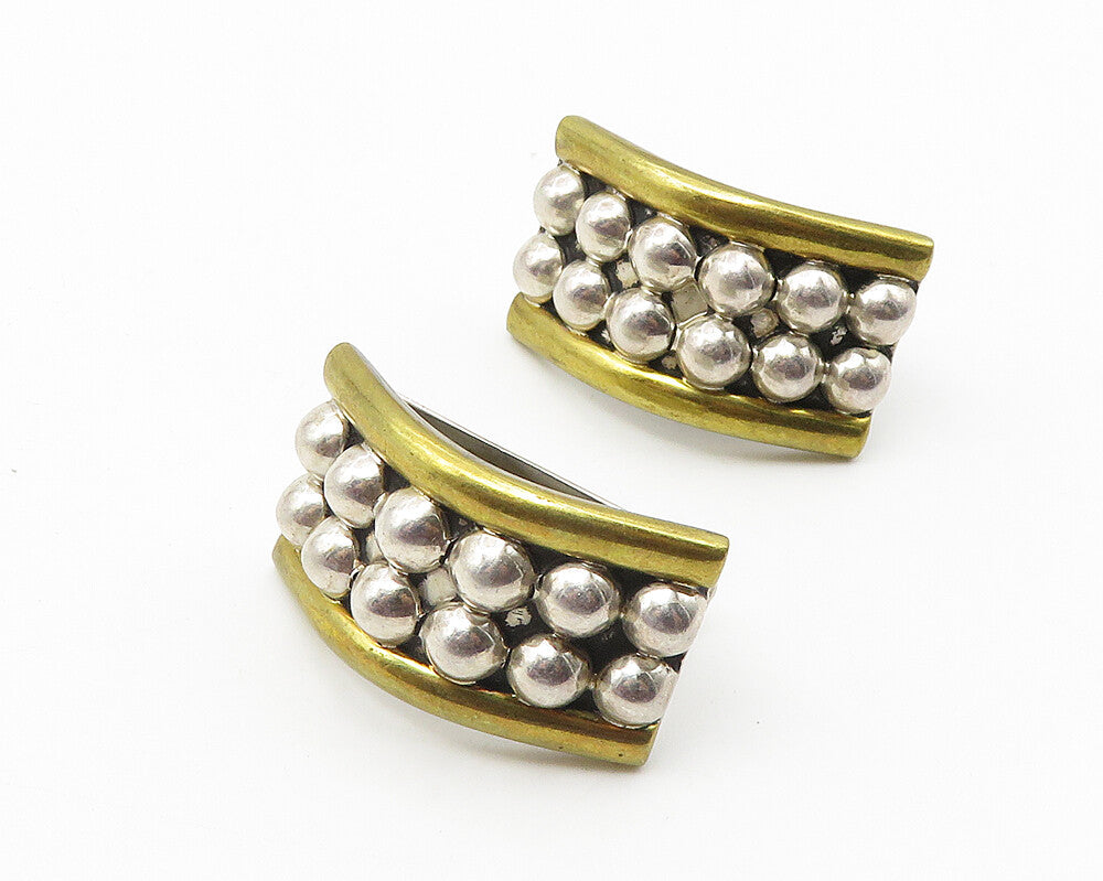 MEXICO 925 Sterling Silver  Vintage 2 Tone Bubble Non Pierce Earrings  EG5846