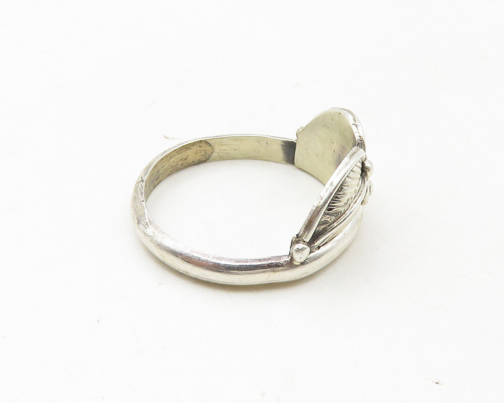 NAVAJO 925 Sterling Silver  Vintage Shiny Floral Leaf Band Ring Sz 6  RG18879