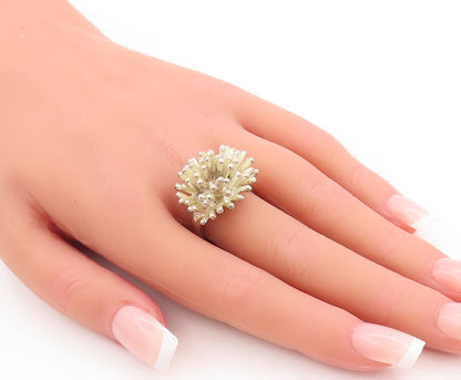 925 Sterling Silver Vintage Ring Solid Spikey Flower Design Sz 8.5 RG28953