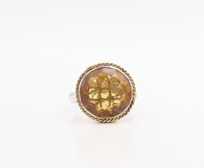 925 Sterling Silver Vintage Ring Designer Cutout Round Citrine  Sz 7  RG30560