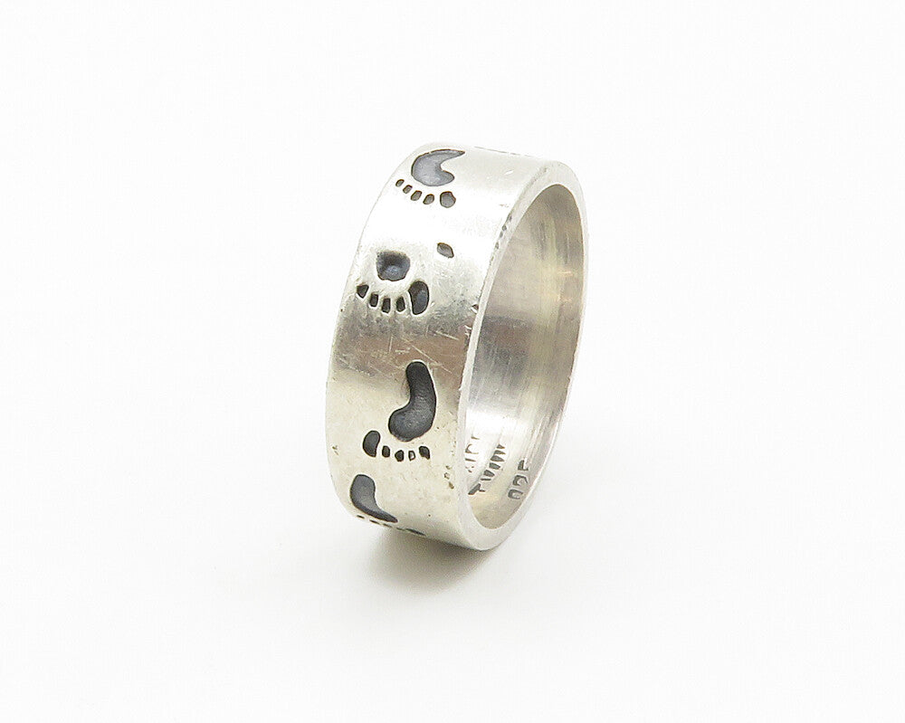 MEXICO 925 Sterling Silver  Vintage Footprint Pattern Band Ring Sz 11  RG14744