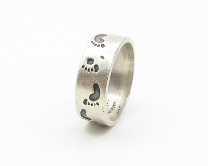 MEXICO 925 Sterling Silver  Vintage Footprint Pattern Band Ring Sz 11  RG14744