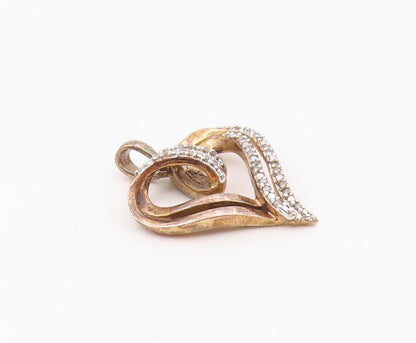 925 Sterling Silver  Vintage Genuine Diamonds Open Love Heart Pendant  PT19466
