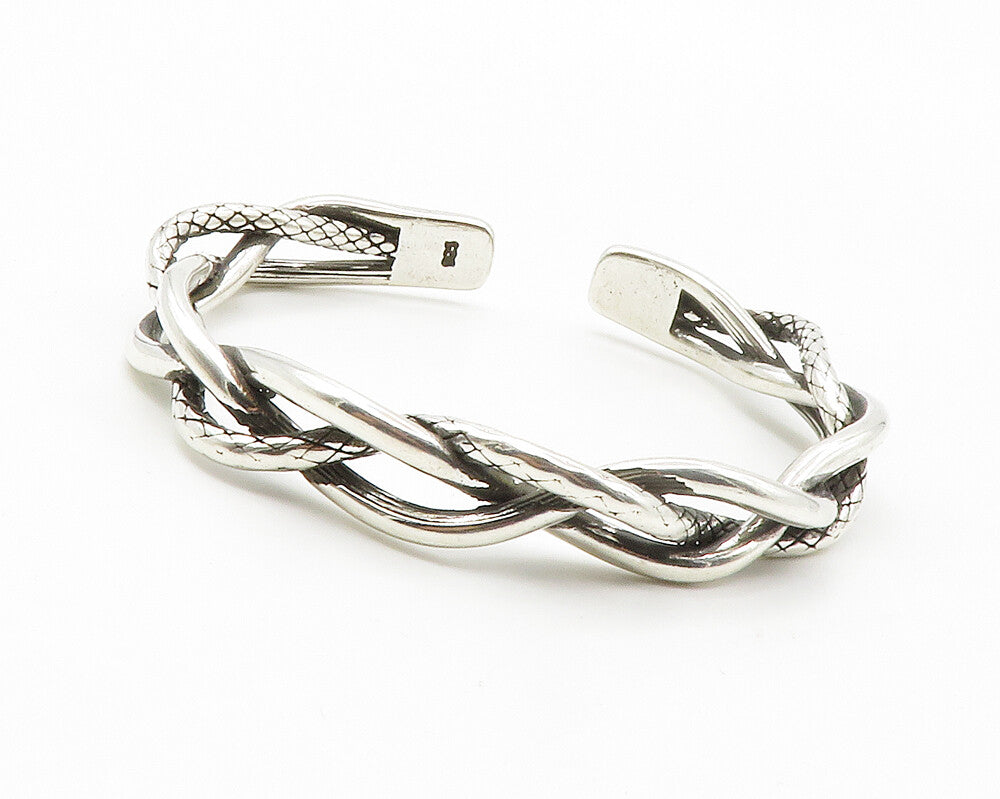 925 Sterling Silver  Vintage Shiny Etched Braided Style Cuff Bracelet  BT5535