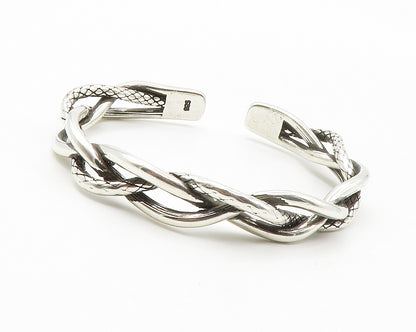 925 Sterling Silver  Vintage Shiny Etched Braided Style Cuff Bracelet  BT5535