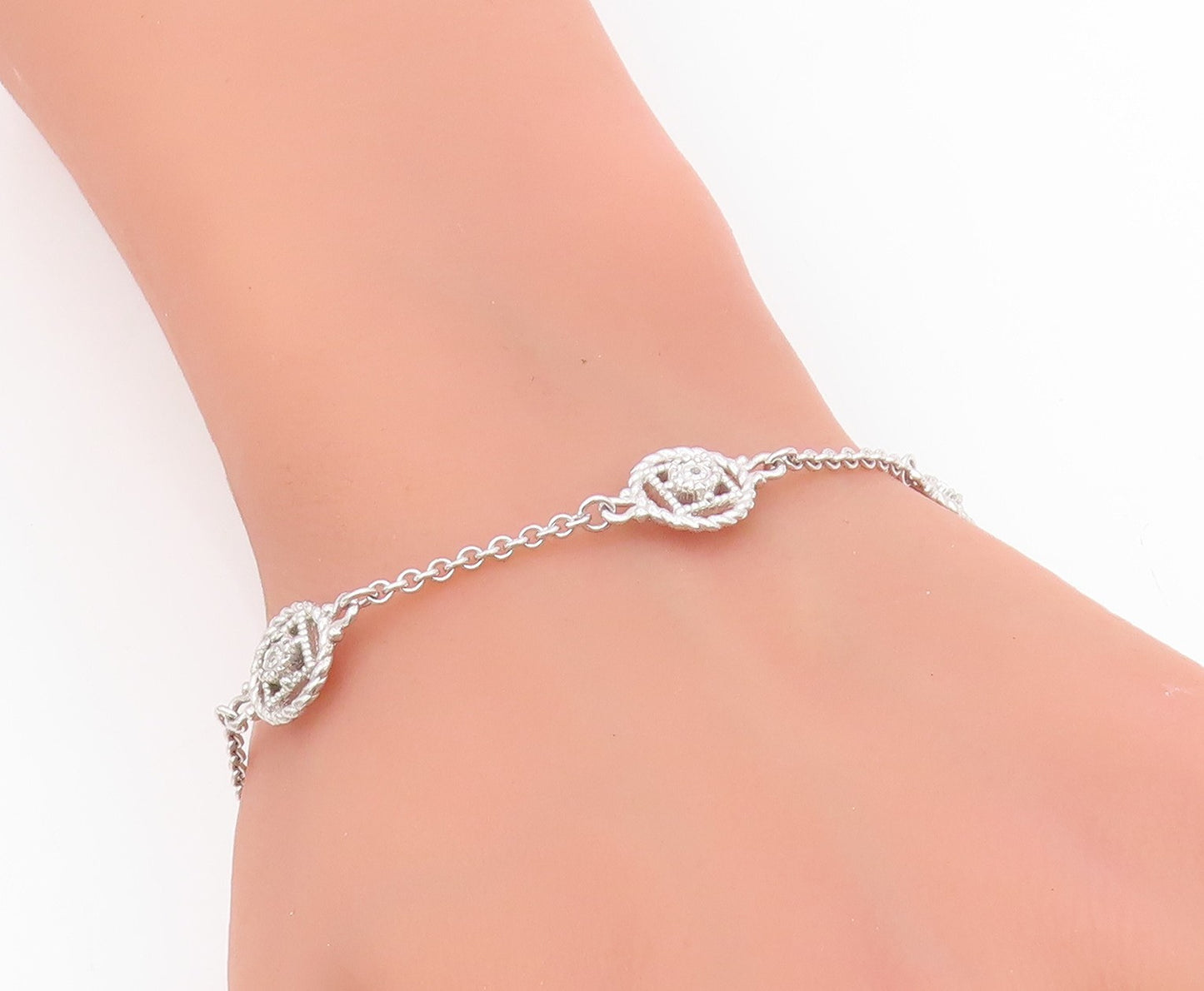 925 Sterling Silver Vintage Bracelet Elegant Floral Intricate Rope Chain BT11686