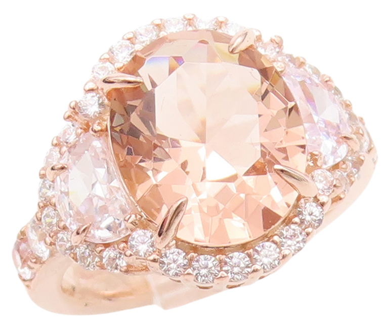 925 Sterling Silver Vintage Ring Rose Gold Plated Morganite & CZ  Sz 7.5 RG30341
