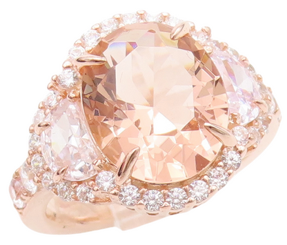 925 Sterling Silver Vintage Ring Rose Gold Plated Morganite & CZ  Sz 7.5 RG30341
