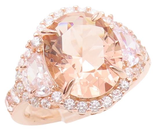 925 Sterling Silver Vintage Ring Rose Gold Plated Morganite & CZ  Sz 7.5 RG30341