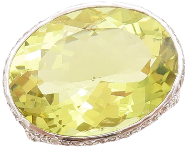 925 Sterling Silver Vintage Ring Large Oval Cut Lime Quartz & CZ  Sz 7  RG29471