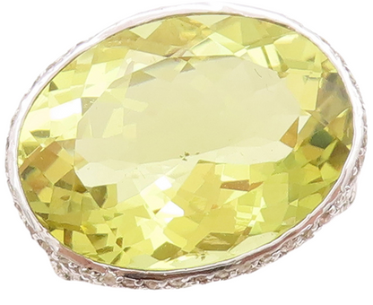 925 Sterling Silver Vintage Ring Large Oval Cut Lime Quartz & CZ  Sz 7  RG29471