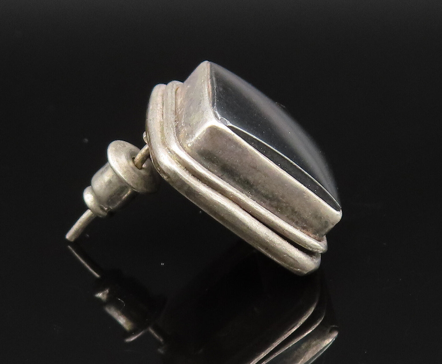 925 Sterling Silver  Vintage Inlaid Square Hematite Stud Earrings  EG11869