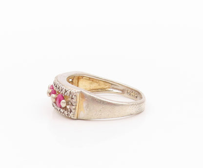 925 Sterling Silver Vintage Ring Minimalist Ruby Band Halo CZ  Sz 7  RG31776