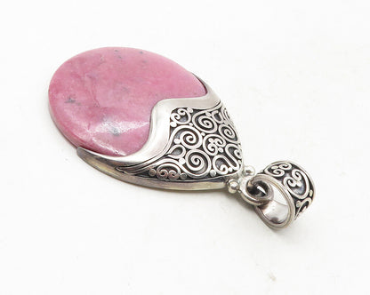 BALI 925 Sterling Silver  Vintage Rhodonite Swirl Pattern Drop Pendant  PT7746