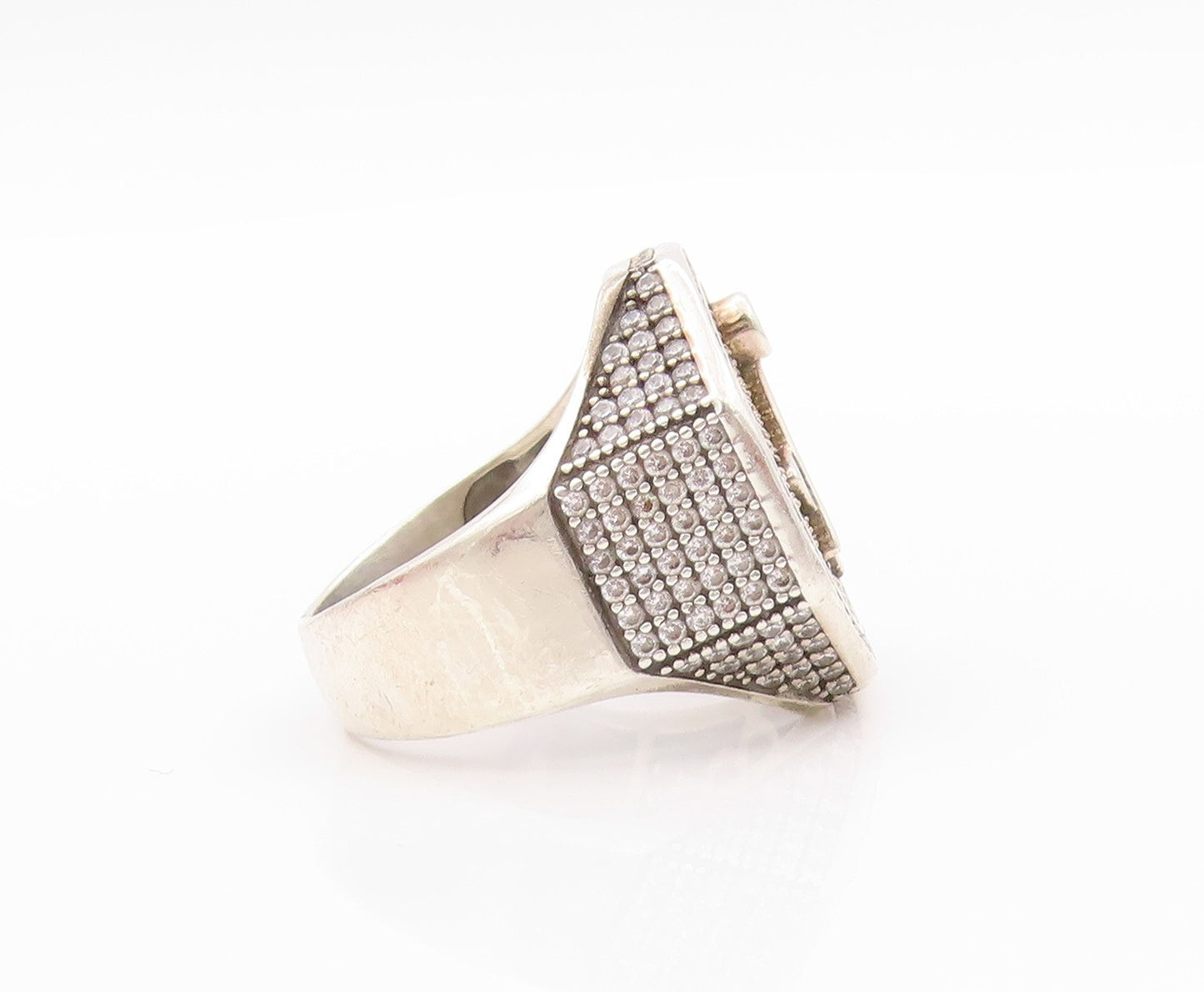 925 Sterling Silver Vintage Ring CZ Inlay Freemason Symbol  Sz 11  RG32648