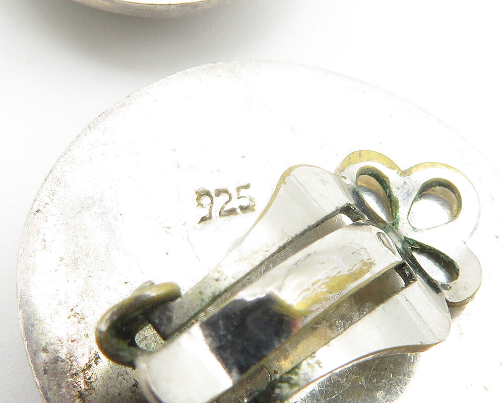 925 Sterling Silver  Vintage Abalone Shell Button Non Pierce Earrings  EG5535