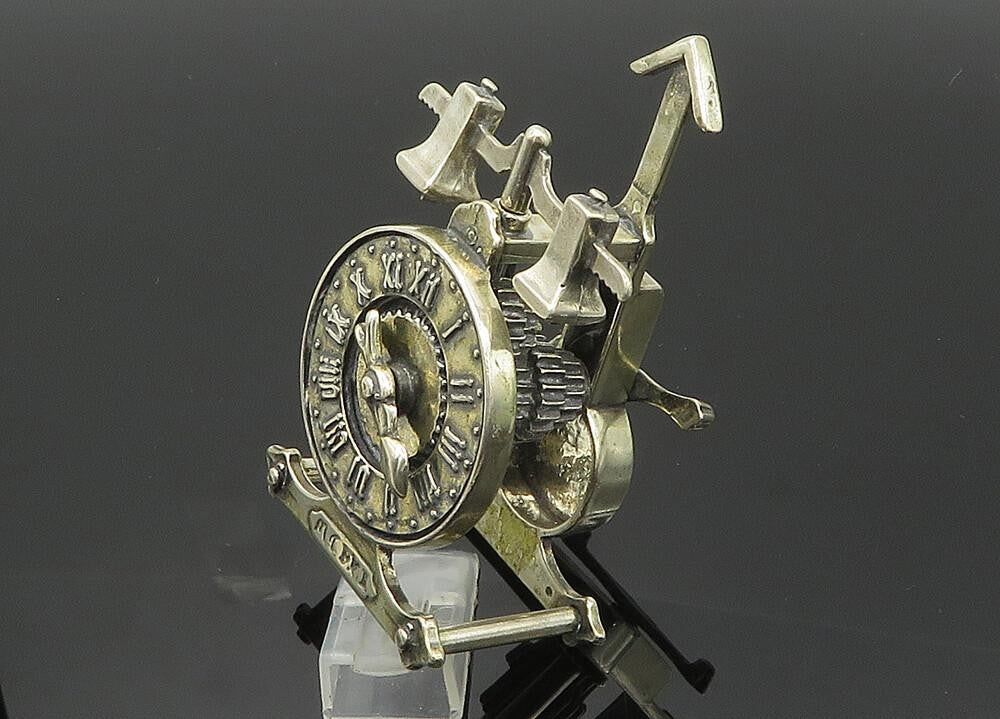 925 Sterling Silver  Vintage Heavy Mechanical Desktop Clock (SPINS)  TR2752