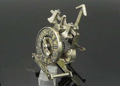 925 Sterling Silver  Vintage Heavy Mechanical Desktop Clock (SPINS)  TR2752