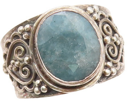 925 Sterling Silver Vintage Ring Carved Heart Design Gemstone  Sz 9.5  RG30764