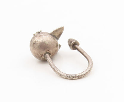 925 Sterling Silver Vintage Keychain Carved Figural Feline Kitten Charm  TR4132