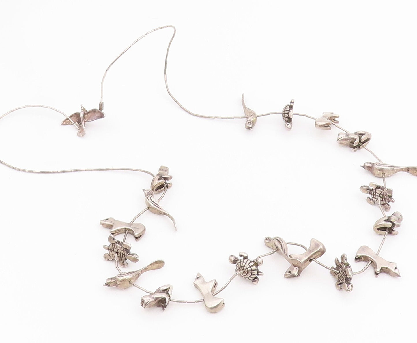 Solid Silver Vintage Necklace Designer Dark Tone Animal Kingdom  NE4460