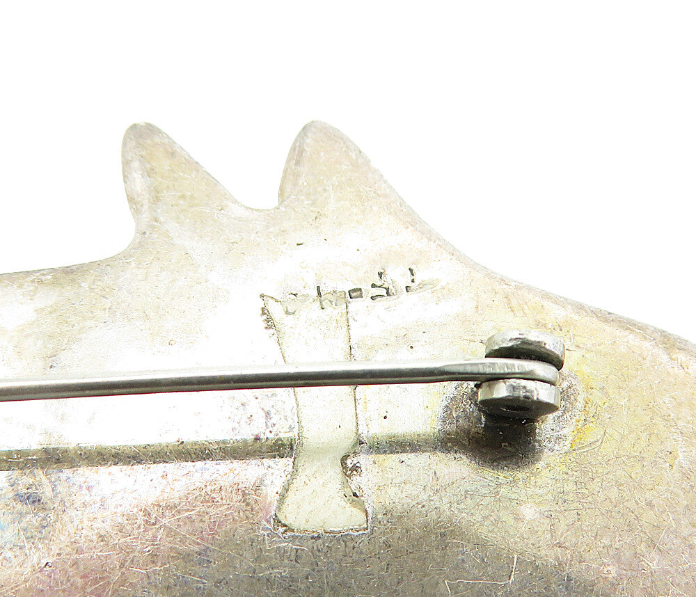 MEXICO 925 Sterling Silver  Vintage Double Dolphin Love Brooch Pin  BP2453