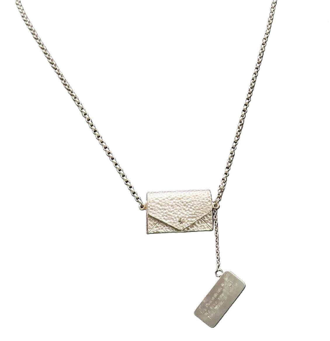 DESIGNER 925 Silver  Vintage Hammered Purse Rolo Chain Necklace (OPENS) NE3923