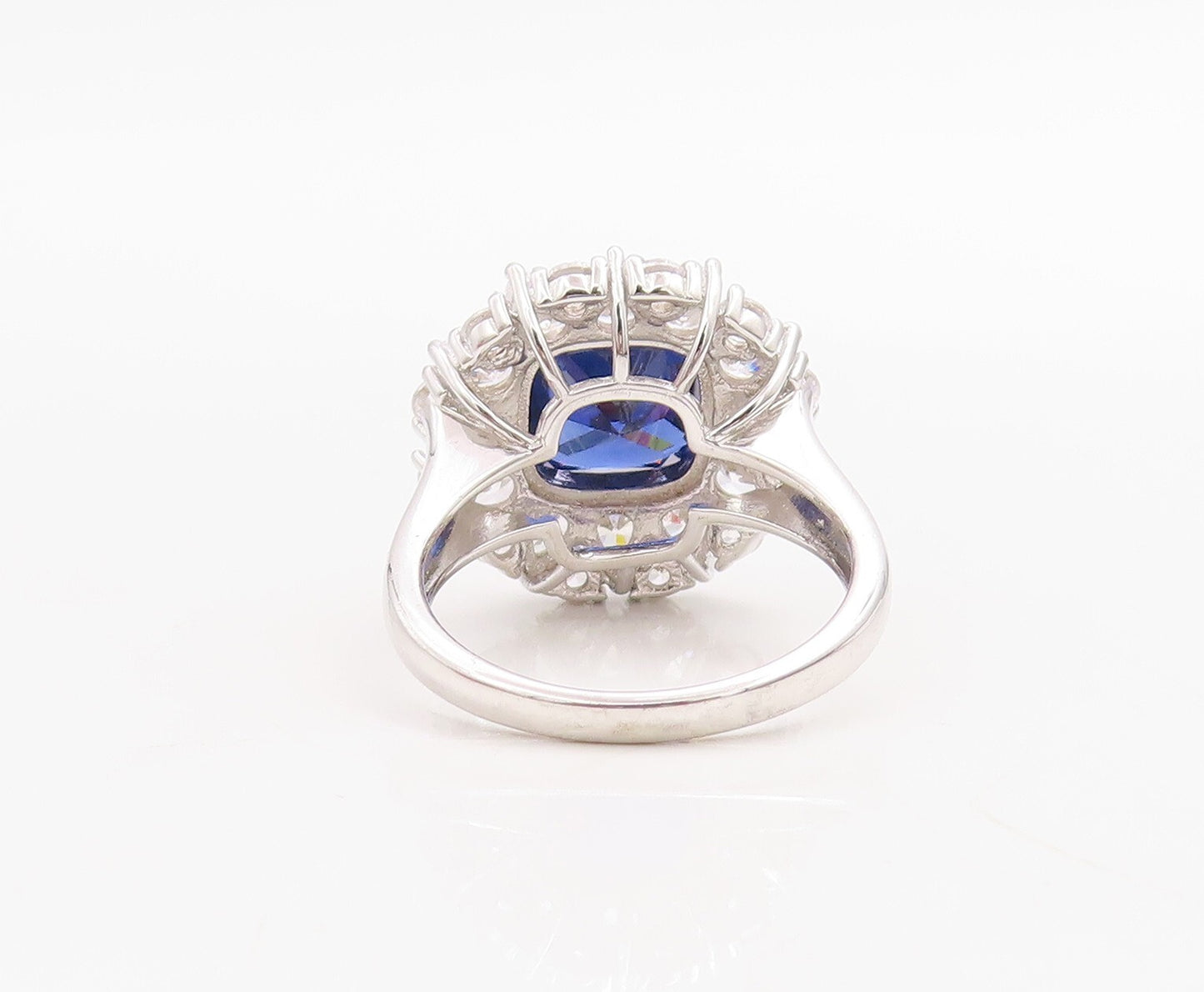925 Sterling Silver Vintage Ring Designer Sapphire Halo CZ Inlay  Sz 7  RG30987