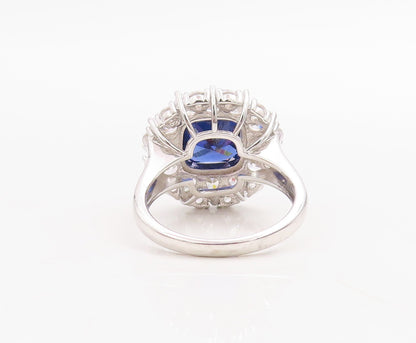 925 Sterling Silver Vintage Ring Designer Sapphire Halo CZ Inlay  Sz 7  RG30987
